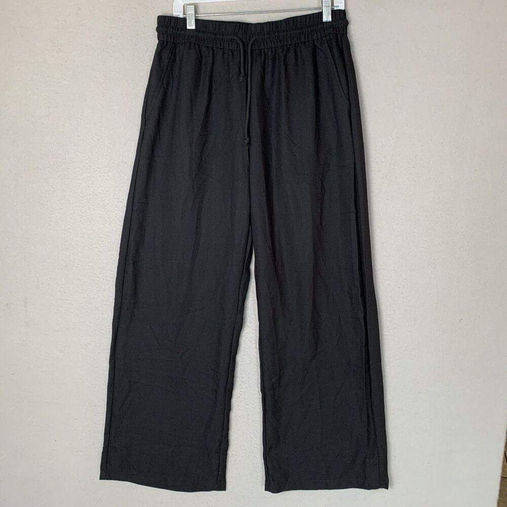 Halara Pants Women LT Black Flex High Waisted Drawstring Wide Leg Baggy Career